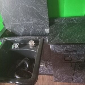 Black Marble-Style Sink and Countertop Set